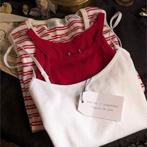 Vintage Red/White Tank Top Bundle Striped Solid Cropped Henley Halter 80s